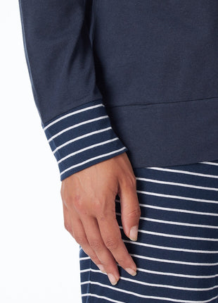 Schiesser pyjama lange broek uncover dark blue stripes pant dames Schiesser pantalon de pyjama long uncover dark blue stripes femmes