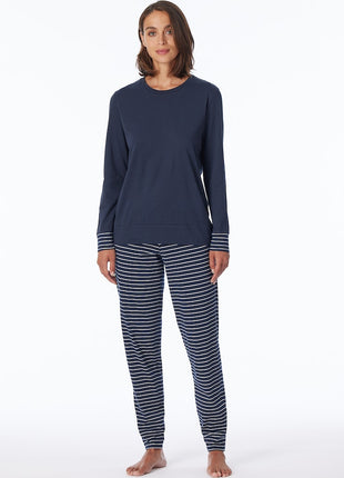 Schiesser pyjama lange broek uncover dark blue stripes pant dames Schiesser pantalon de pyjama long uncover dark blue stripes femmes