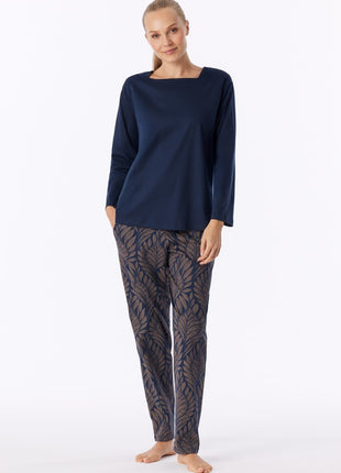 Schiesser pyjama long interlock bleu marine femme