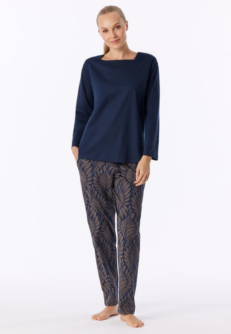 Schiesser women's long interlock pajamas deep sea blue
