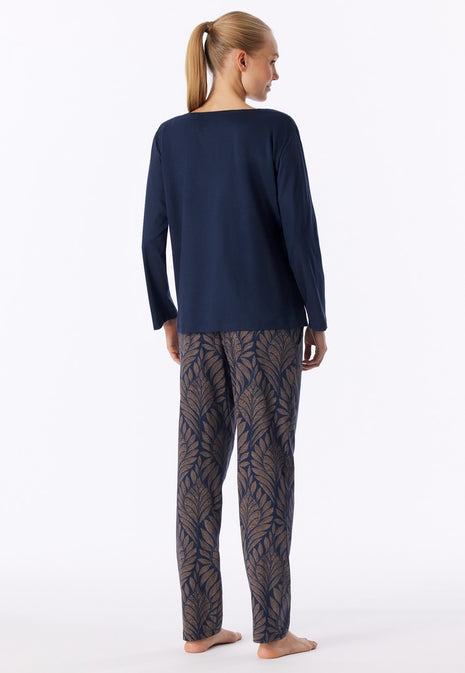 Schiesser women's long interlock pajamas deep sea blue