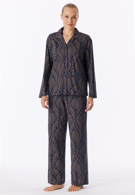 Schiesser long interlock pyjamas deep sea blue women