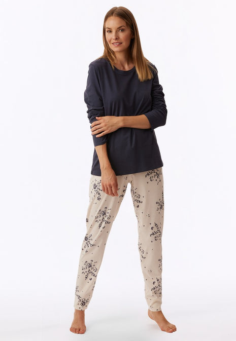 Schiesser long pyjamas Uncover blue-grey women