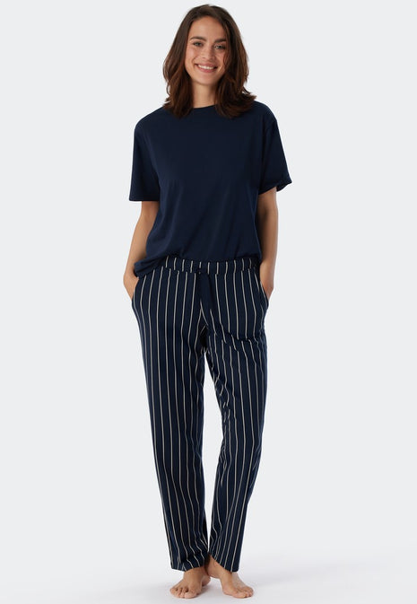 Pantalon Schiesser mix + relax rayures bleues femme