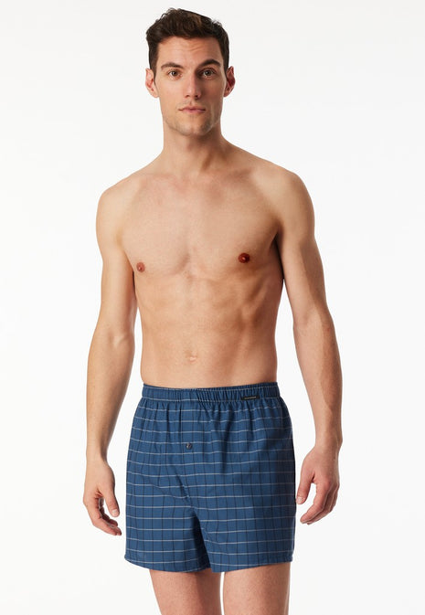 Schiesser men's 2-pack organic cotton blue plaid boxers