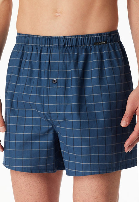 Schiesser men's 2-pack organic cotton blue plaid boxers