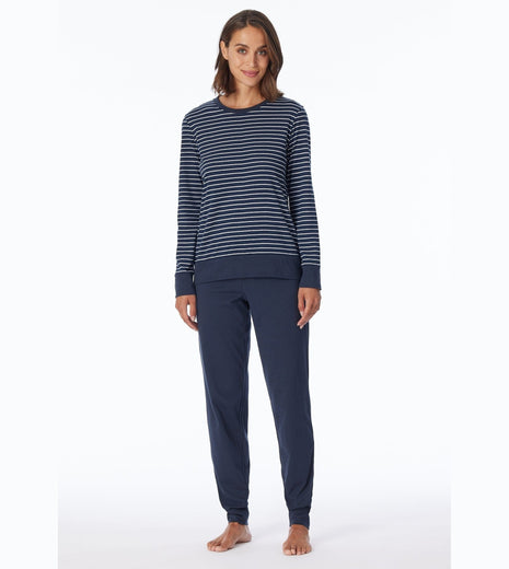 Schiesser pyjama lange broek uncover dark blue stripes dames