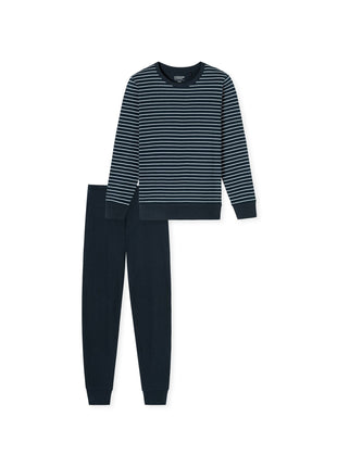 Schiesser pyjama lange broek uncover dark blue stripes dames