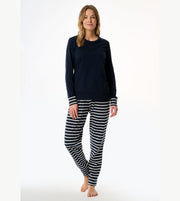 Schiesser Pyjamas Long Striped Trousers Casual Essentials Midnight Blue Women