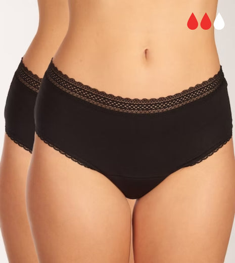 Schiesser menstruatie slip 2 pack secret care period panties lace medium flow black dames 176300-000 Schiesser slip menstruel lot de 2 secret care period panties lace medium flow black femmes