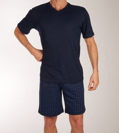 Schiesser pyjama korte broek uncover midnight blue heren 177164-804 Schiesser pyjama pantalon court uncover midnight blue hommes