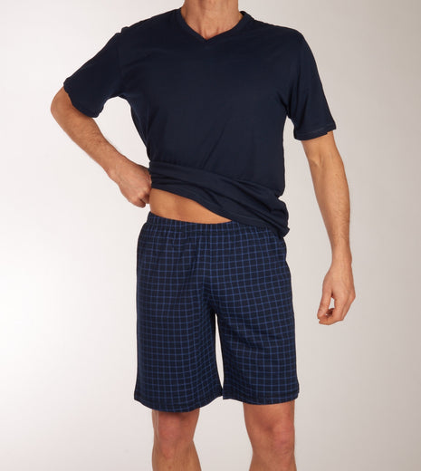 Schiesser pyjama korte broek uncover midnight blue heren 177164-804 Schiesser pyjama pantalon court uncover midnight blue hommes