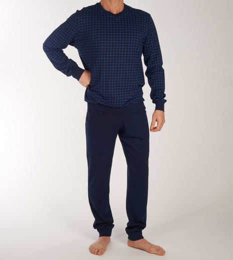 Schiesser pyjama lange broek uncover midnight blue heren 177162-804 Schiesser pyjama pantalon long uncover midnight blue hommes