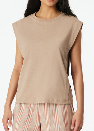 Schiesser pyjamashirt mix + relax sleeveless mocha dames 183674-318 Schiesser haut de pyjama mix + relax sleeveless mocha femmes