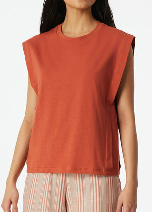 Schiesser pyjamashirt mix + relax sleeveless terracotta dames 183674-532 Schiesser haut de pyjama mix + relax sleeveless terracotta femmes