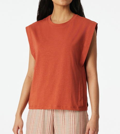 Schiesser pyjamashirt mix + relax sleeveless terracotta dames 183674-532 Schiesser haut de pyjama mix + relax sleeveless terracotta femmes