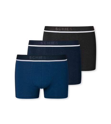 Schiesser short 3 pack 95/5 organic cotton boxer briefs blue / dark blue / black heren 173986-908 Schiesser boxer lot de 3 95/5 organic cotton boxer briefs blue / dark blue / black hommes
