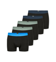 Schiesser short 5 pack 95/5 organic cotton boxer briefs dark blue waistband green / light blue / petroleum men