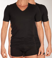 Schiesser t-shirt col v lot de 2 95/5 organic cotton shirts black hommes