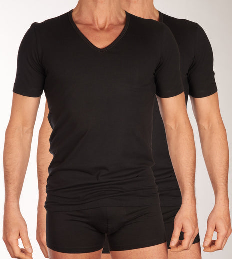 Schiesser t-shirt v-hals 2 pack 95/5 organic cotton shirts black heren 173982-000 Schiesser t-shirt col v lot de 2 95/5 organic cotton shirts black hommes