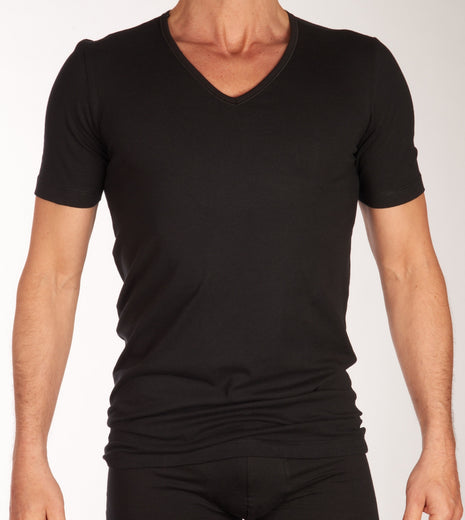 Schiesser t-shirt v-hals 2 pack 95/5 organic cotton shirts black heren 173982-000 Schiesser t-shirt col v lot de 2 95/5 organic cotton shirts black hommes