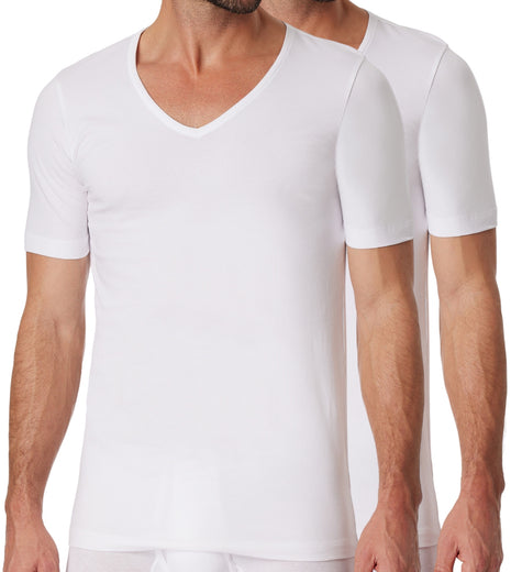 Schiesser t-shirt v-hals 2 pack 95/5 organic cotton shirts white heren 173982-100 Schiesser t-shirt col v lot de 2 95/5 organic cotton shirts white hommes