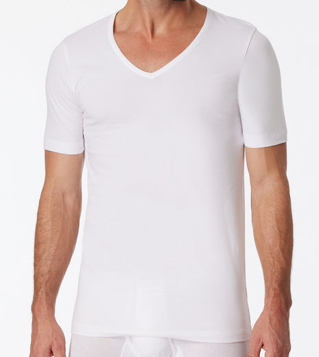 Schiesser t-shirt v-hals 2 pack 95/5 organic cotton shirts white heren 173982-100 Schiesser t-shirt col v lot de 2 95/5 organic cotton shirts white hommes