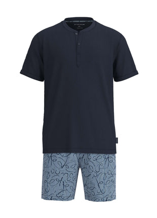 Tom Tailor pyjama korte broek ayr print blue heren 71493-4009-625 Tom Tailor pyjama pantalon court ayr print blue hommes