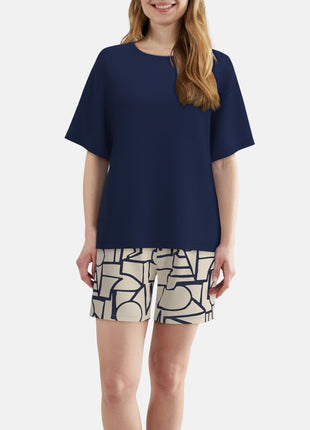 Tom Tailor pyjama korte broek stirling blue dames 60424-6085-635 Tom Tailor pyjama pantalon court stirling blue femmes