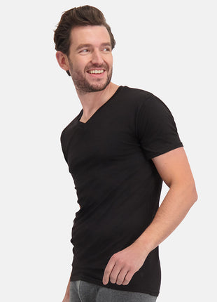 Bamboo Basics t-shirt v-hals 2 pack knitted v-neck t-shirt black heren
