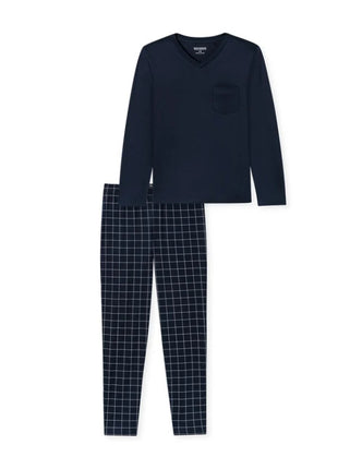 Schiesser pyjama pantalon long en maille fine bleu nuit pour hommes