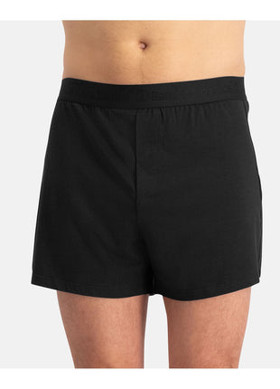Bamboo Basics set van twee zwarte losse boxershorts voor heren, detail van de voorzijde