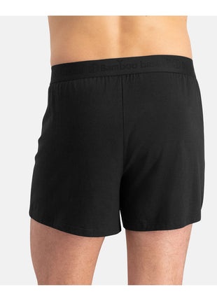 Bamboo Basics set van twee zwarte losse boxershorts voor heren, detail van de achterzijde