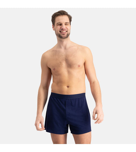 Bamboo Basics set van twee donkerblauwe losse boxershorts voor heren, vooraanzicht