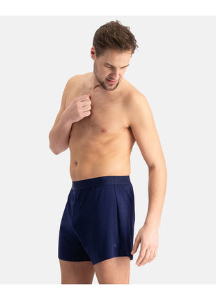Bamboo Basics set van twee donkerblauwe losse boxershorts voor heren, zijaanzicht