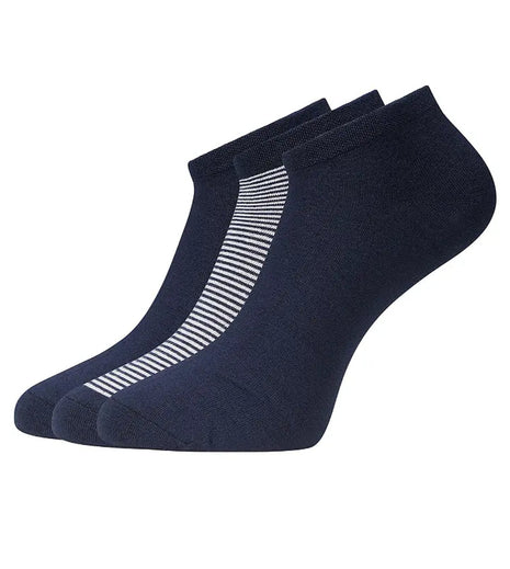Drie paar navy enkelsokken met strepen van Bamboo Basics