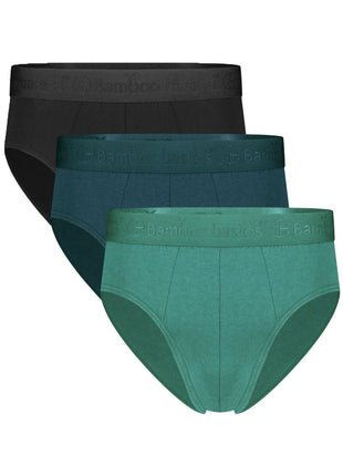 Bamboo Basics set van drie herenslips in zwart, diep teal en malachietgroen