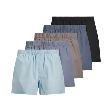 Jack & Jones loose fit boxershort 5 pack jacmilano woven boxers chambray blue troposhere/city skyline/naval/black men