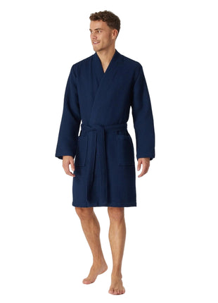 Schiesser badjas Essentials bathrobe dark blue Heren