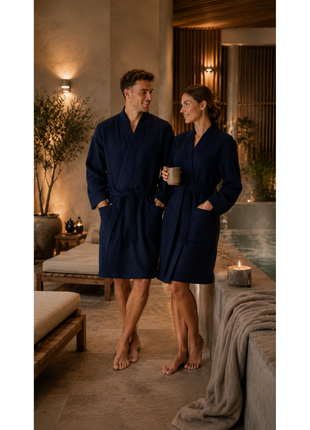 Schiesser badjas Essentials bathrobe dark blue Heren
