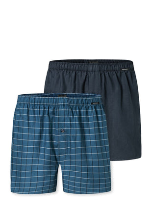 Schiesser boxershort 2 pack organic cotton blauw ruiten heren