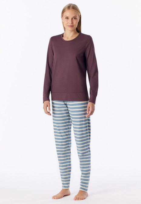 Schiesser pyjama long casual essentials cocoa brown dames - afbeelding 1