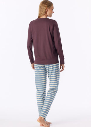 Schiesser pyjama long casual essentials cocoa brown dames - afbeelding 2