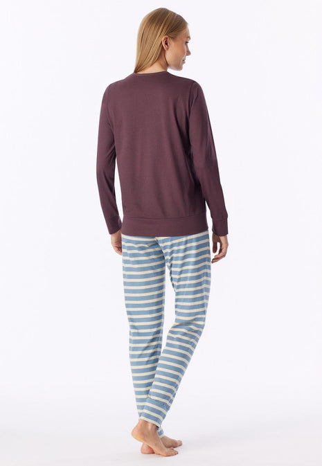 Schiesser pyjama long casual essentials cocoa brown dames - afbeelding 2