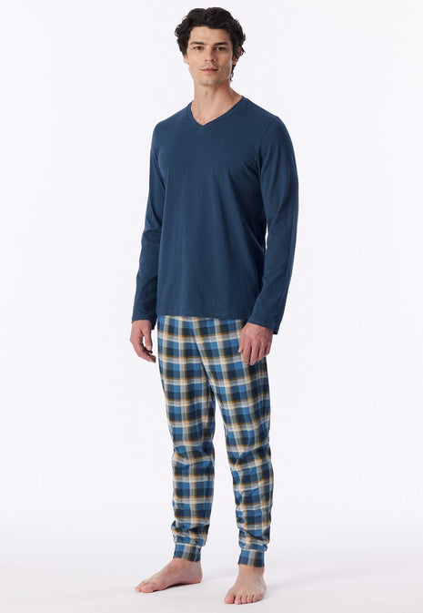 Schiesser pyjama long casual essentials deep blue heren - afbeelding 1