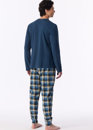 Schiesser pyjama long casual essentials deep blue heren - afbeelding 2