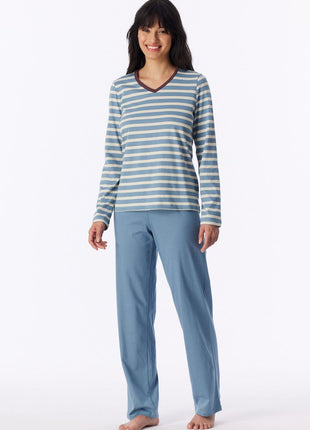 Schiesser pyjama long casual essentials greyblue dames - afbeelding 1