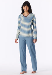 Schiesser pyjama long casual essentials gris-bleu femme