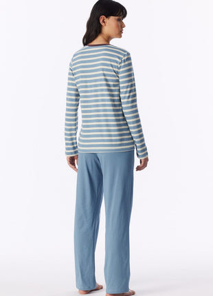 Schiesser pyjama long casual essentials greyblue dames - afbeelding 2