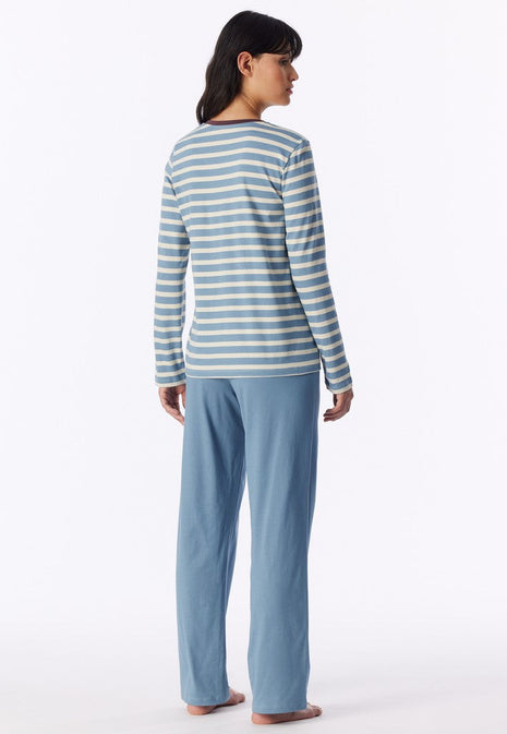 Schiesser pyjama long casual essentials greyblue dames - afbeelding 2